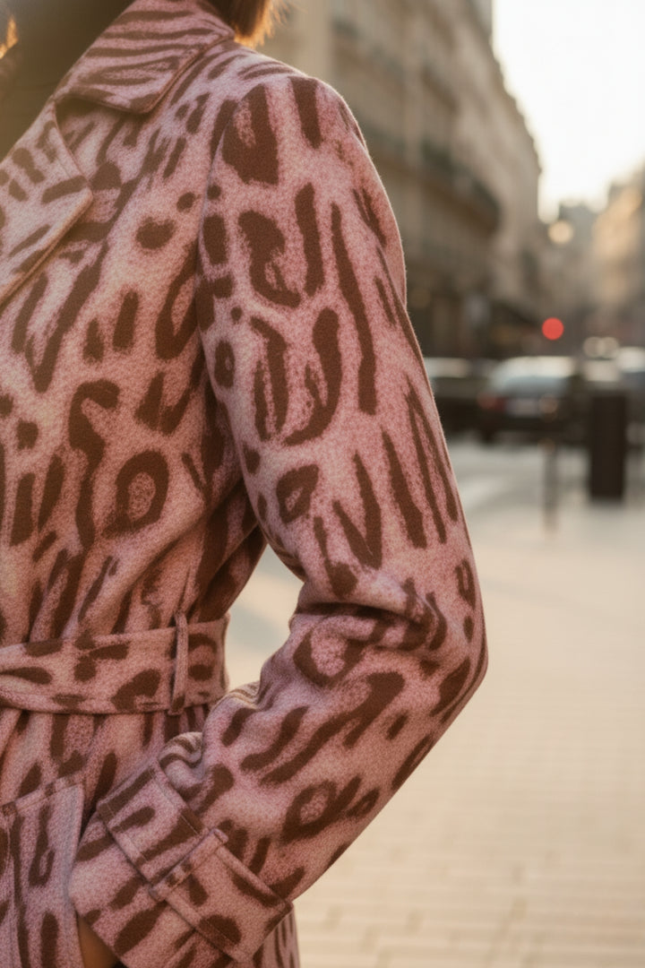 Pink Leopard Suede Trench Coat