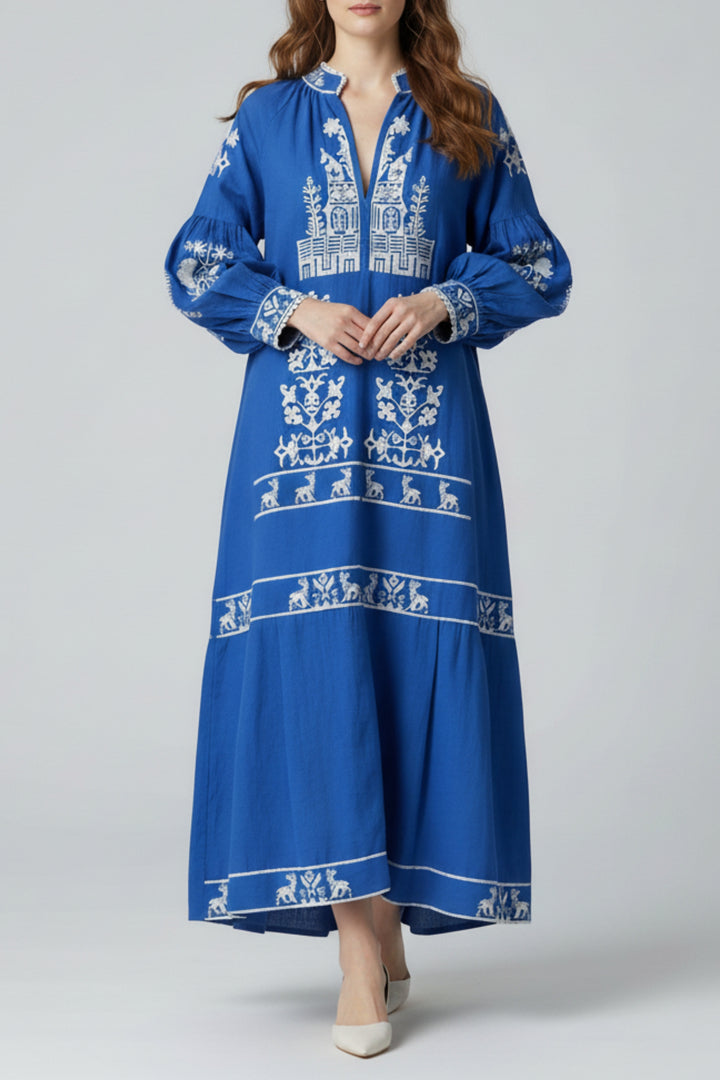 Embroidered Panelled Cotton Maxi Dress