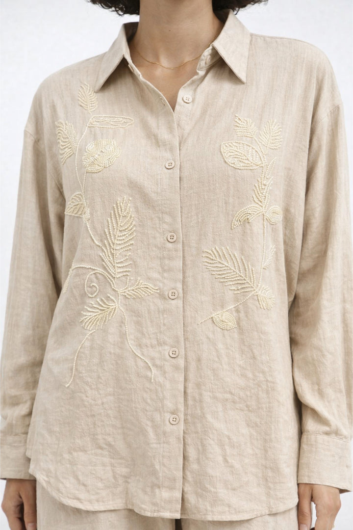 Beige Petal Embroidered  co-ord set