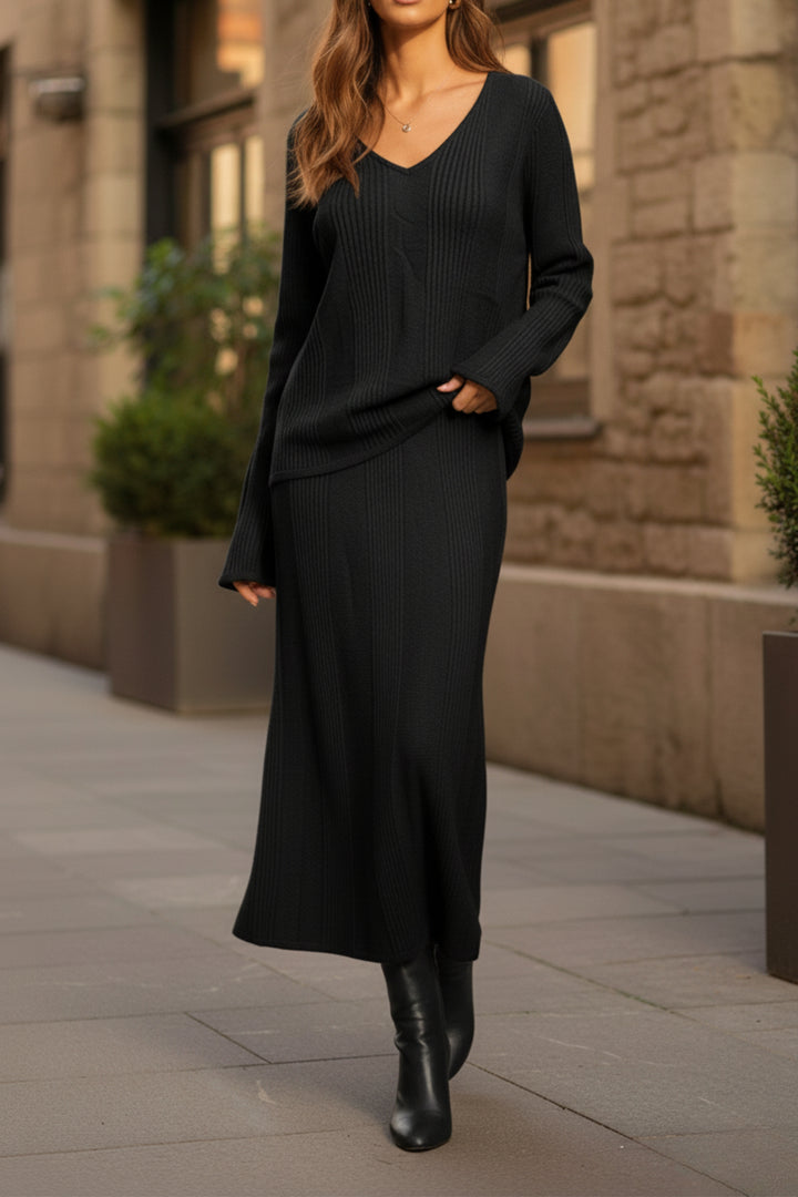 Noir Ribbed Skirt Co-ord Set