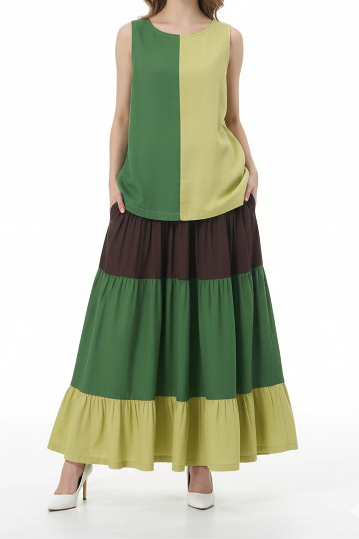 Color Block Linen Skirt Coord Set