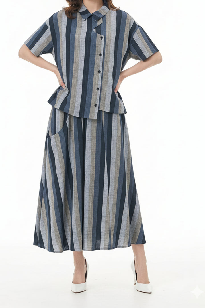Aquamarine Striped Linen Coord Set