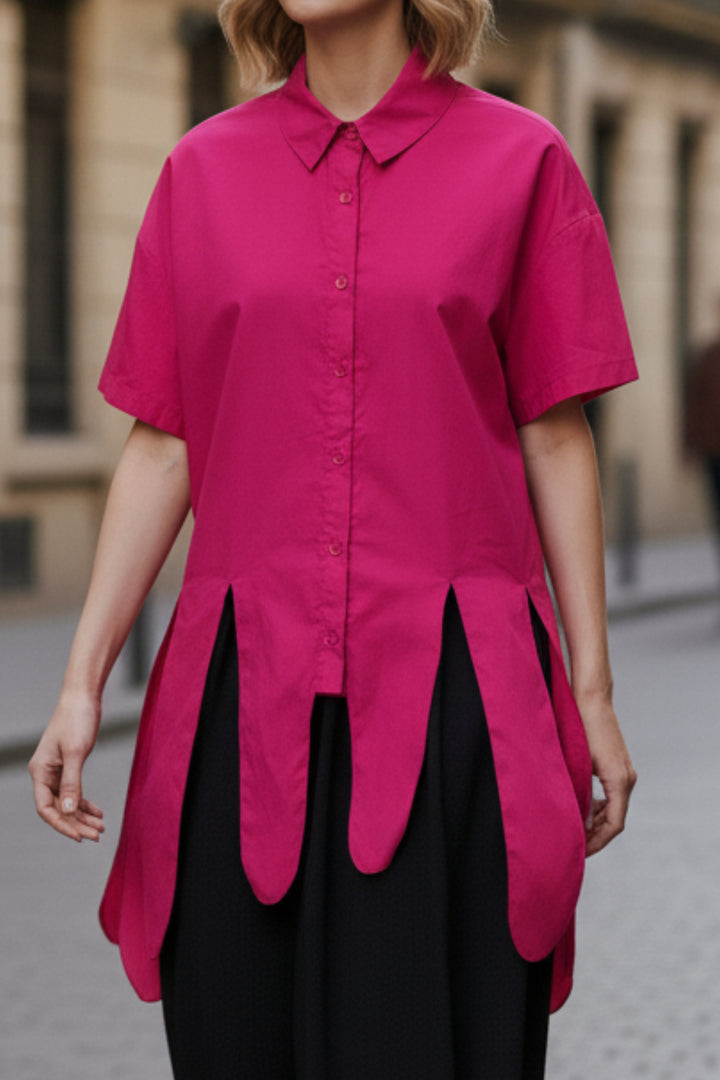 Pink Asymmetric Hem Shirt