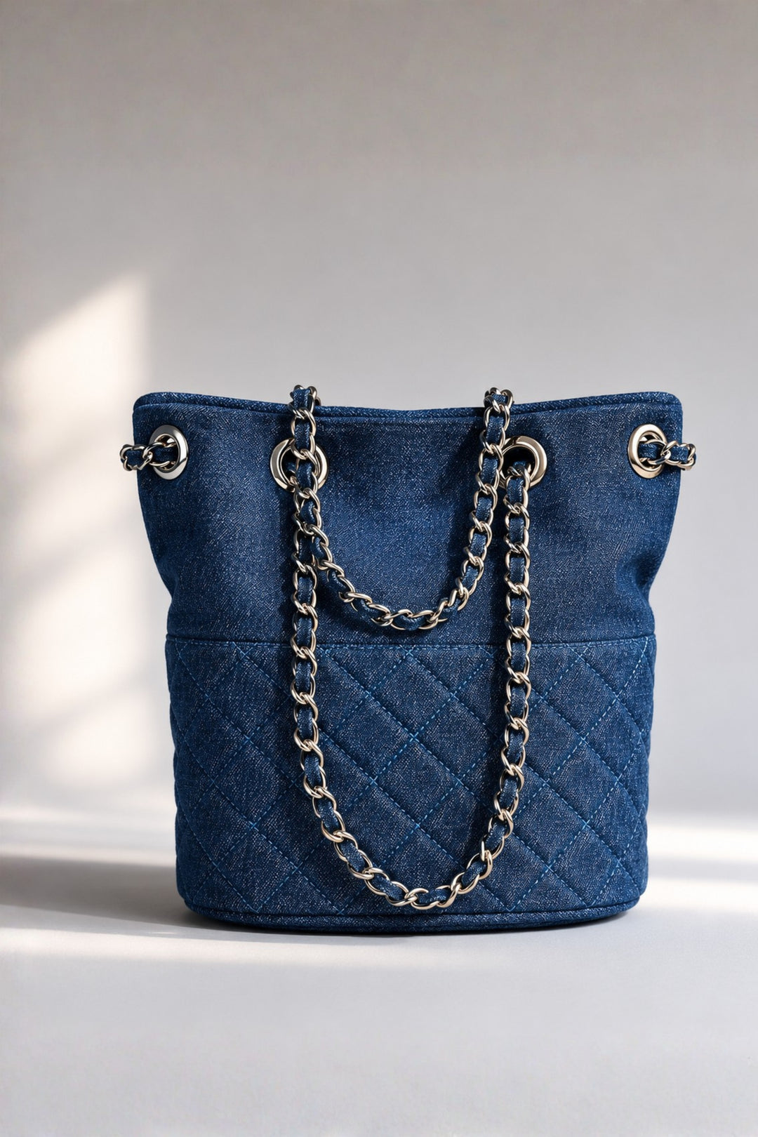 Denim Quilted Bucket Bag