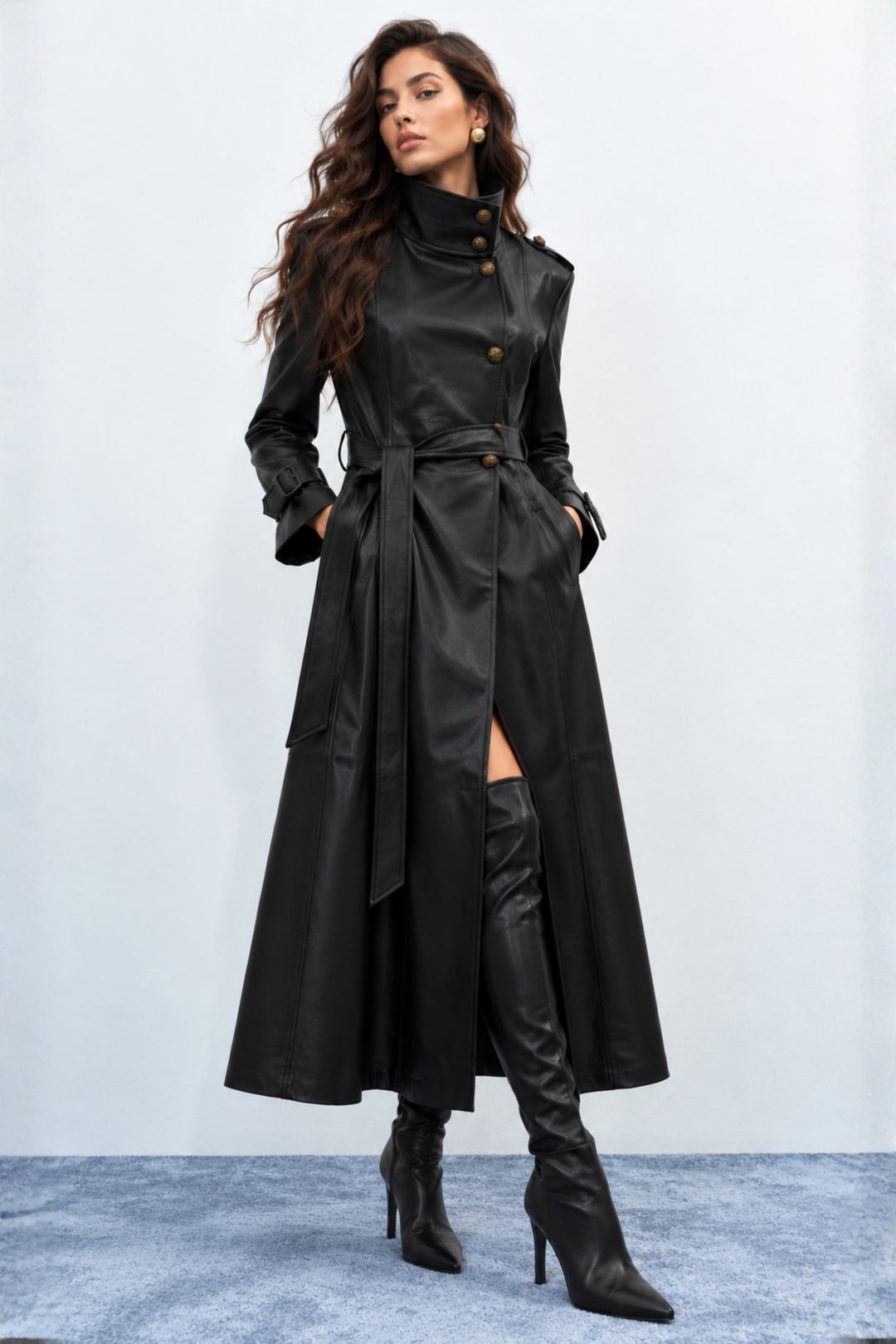 Women’s black designer trench coat