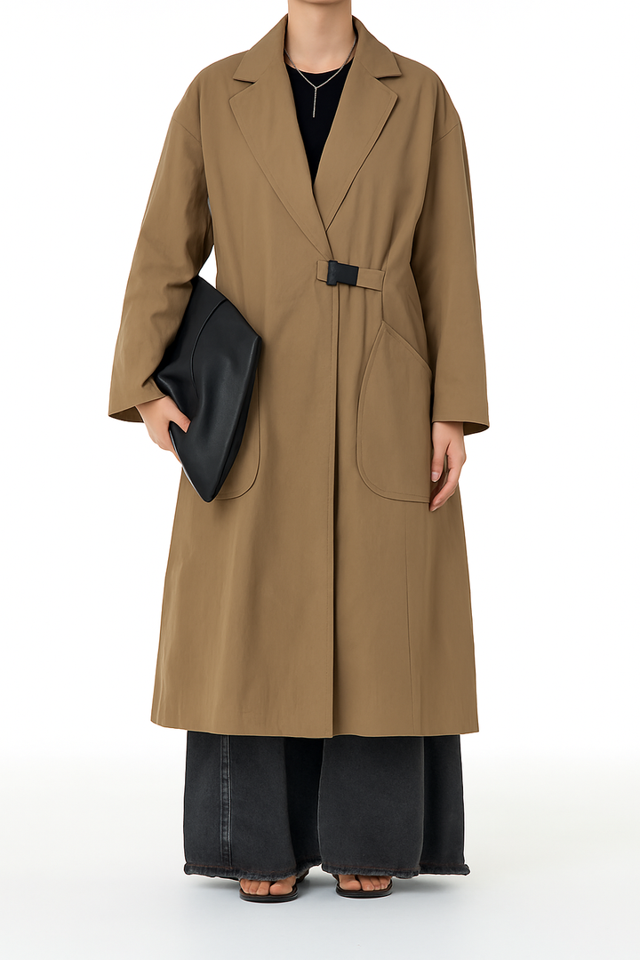Snap Buckle Panelled Trench Coat