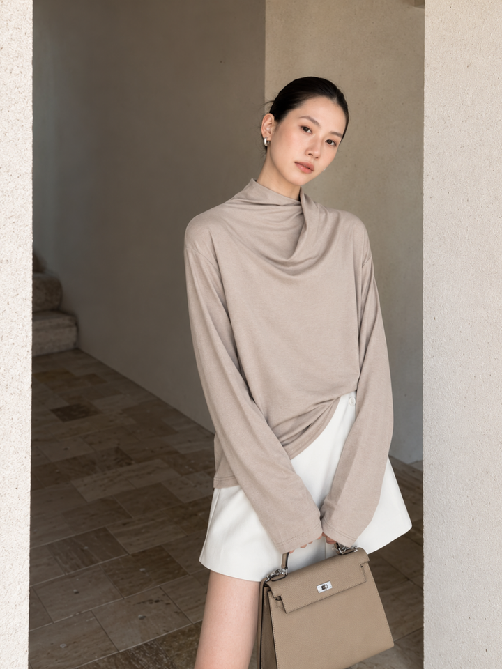 Camel Cowl-Neck Top