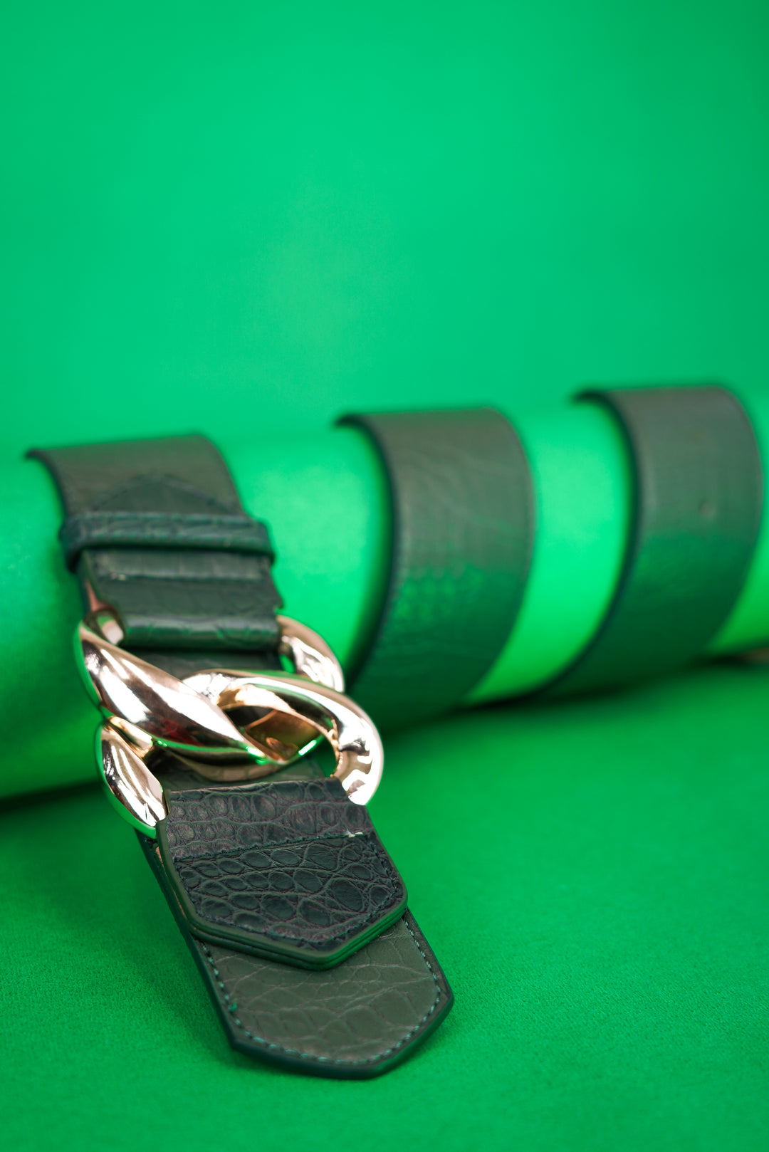 Designer crocodile textured leather belt for women