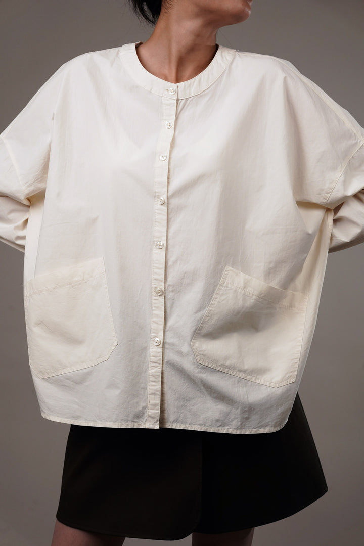White cotton-blend oversized shirt