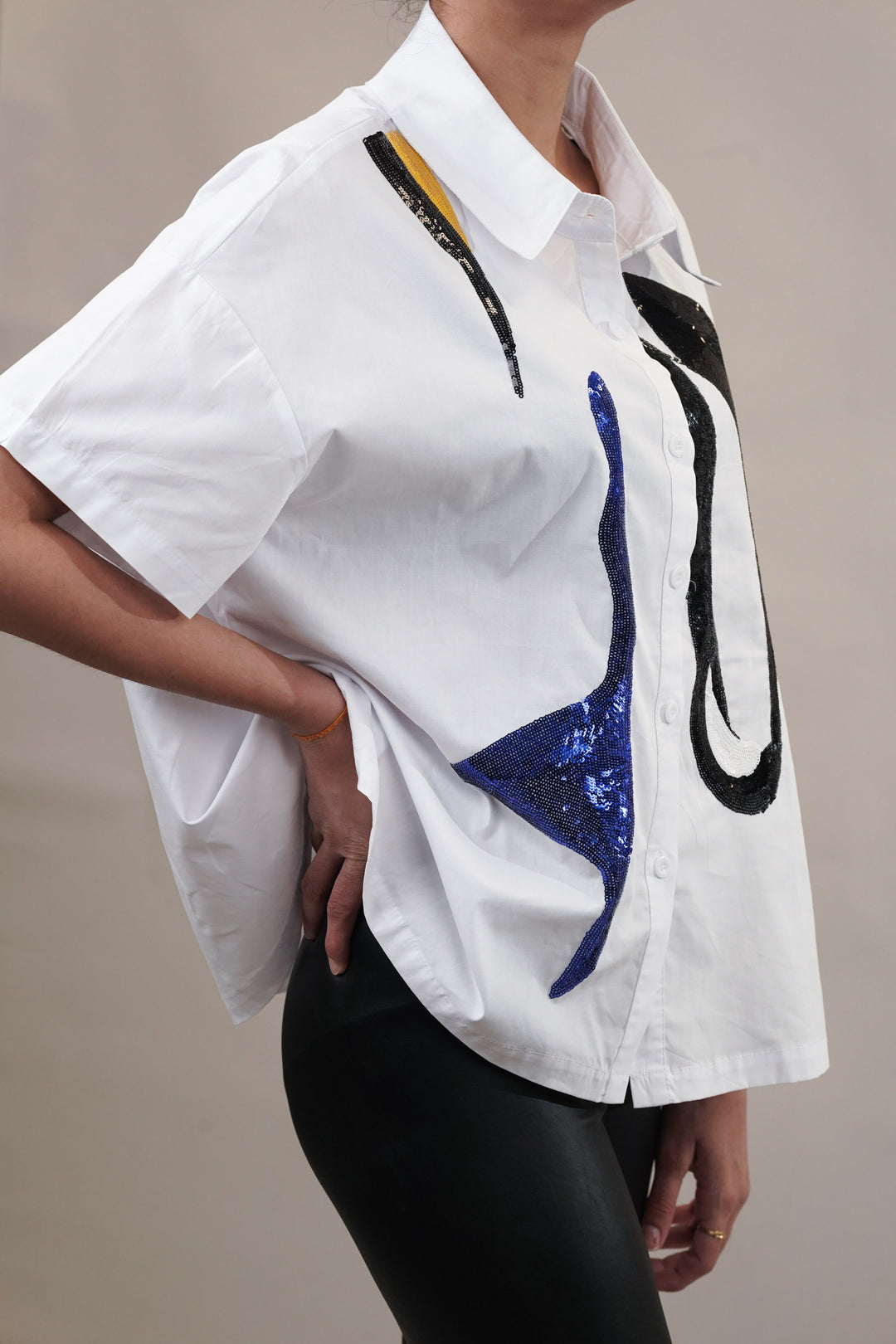 Oversized cotton blend shirt for women