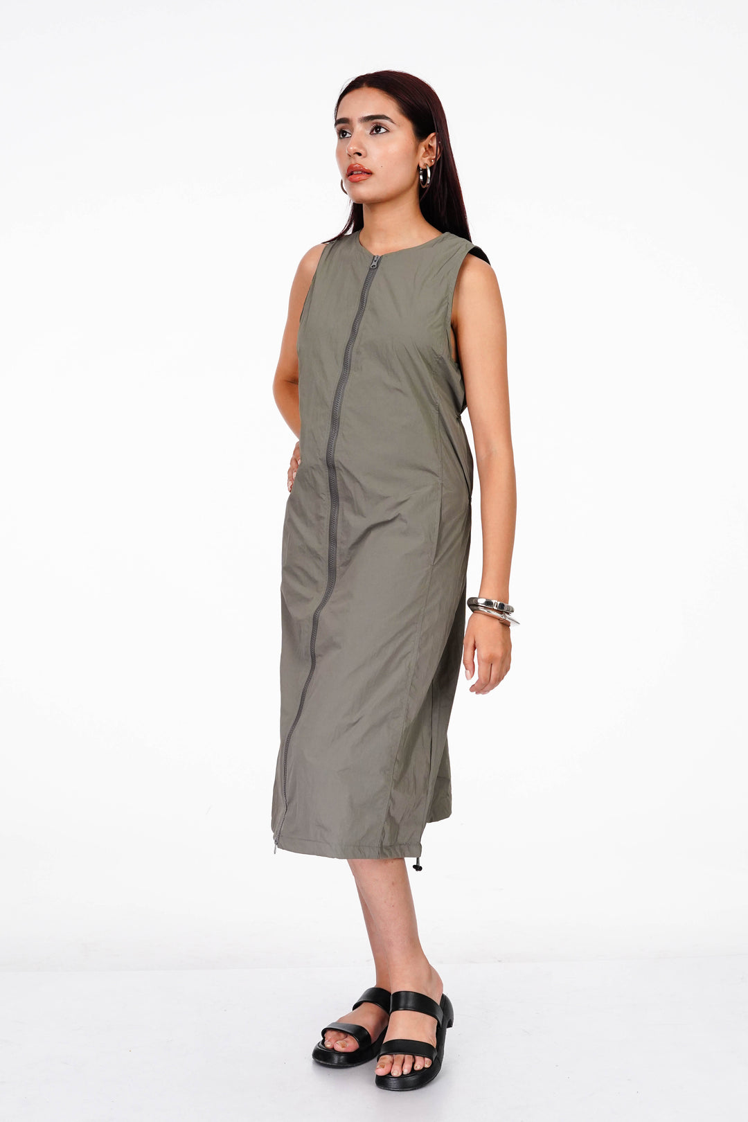 Grey Teak Double Slider Zipper Vest Dress