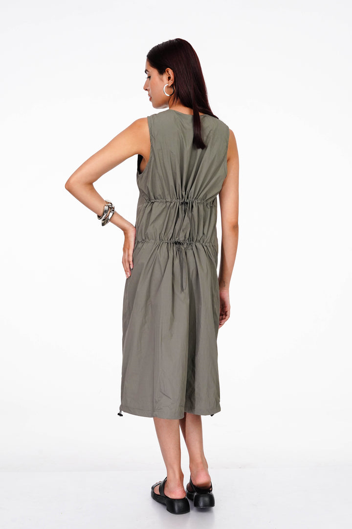 Grey Teak Double Slider Zipper Vest Dress