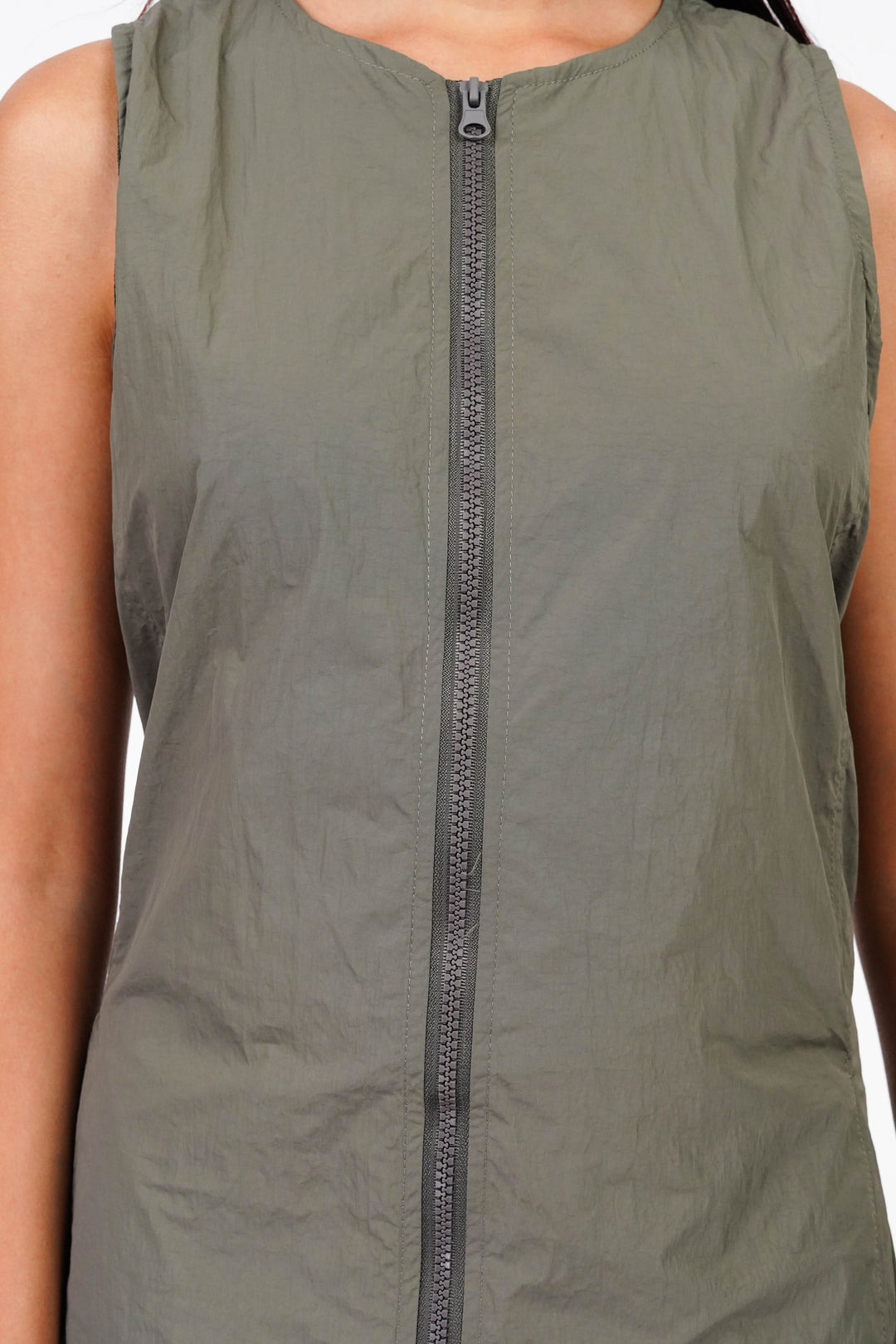Grey Teak Double Slider Zipper Vest Dress