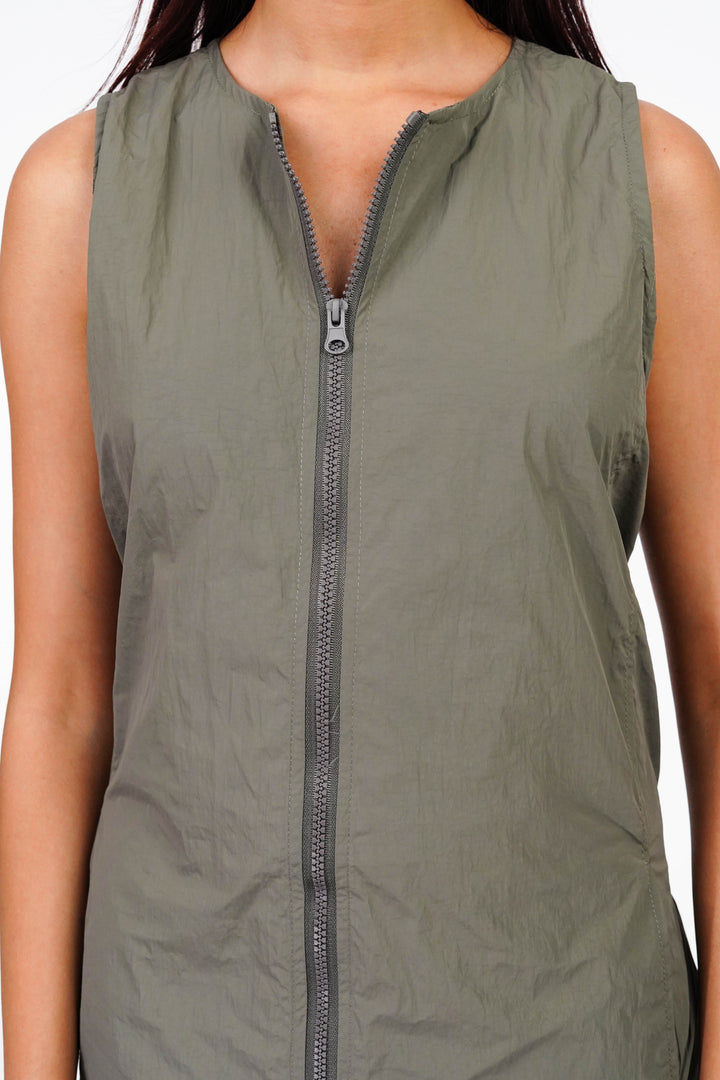 Grey Teak Double Slider Zipper Vest Dress
