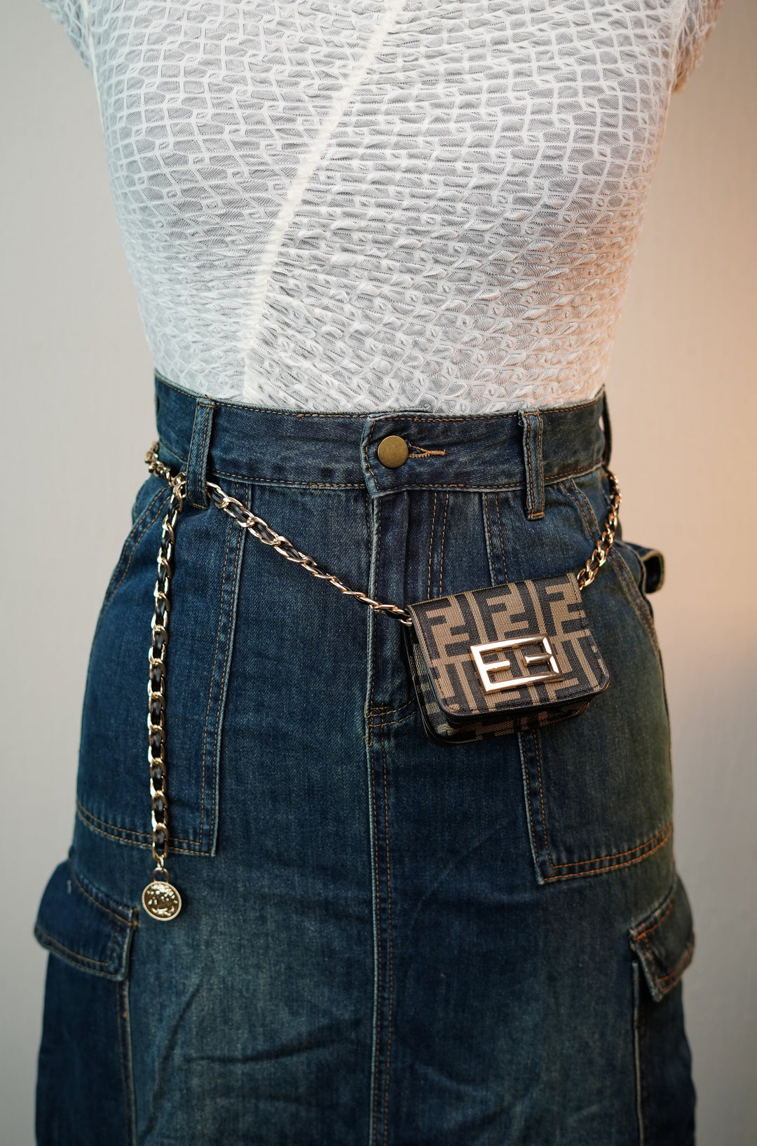 Gold Chain Belt with Small Leather Mini Bag