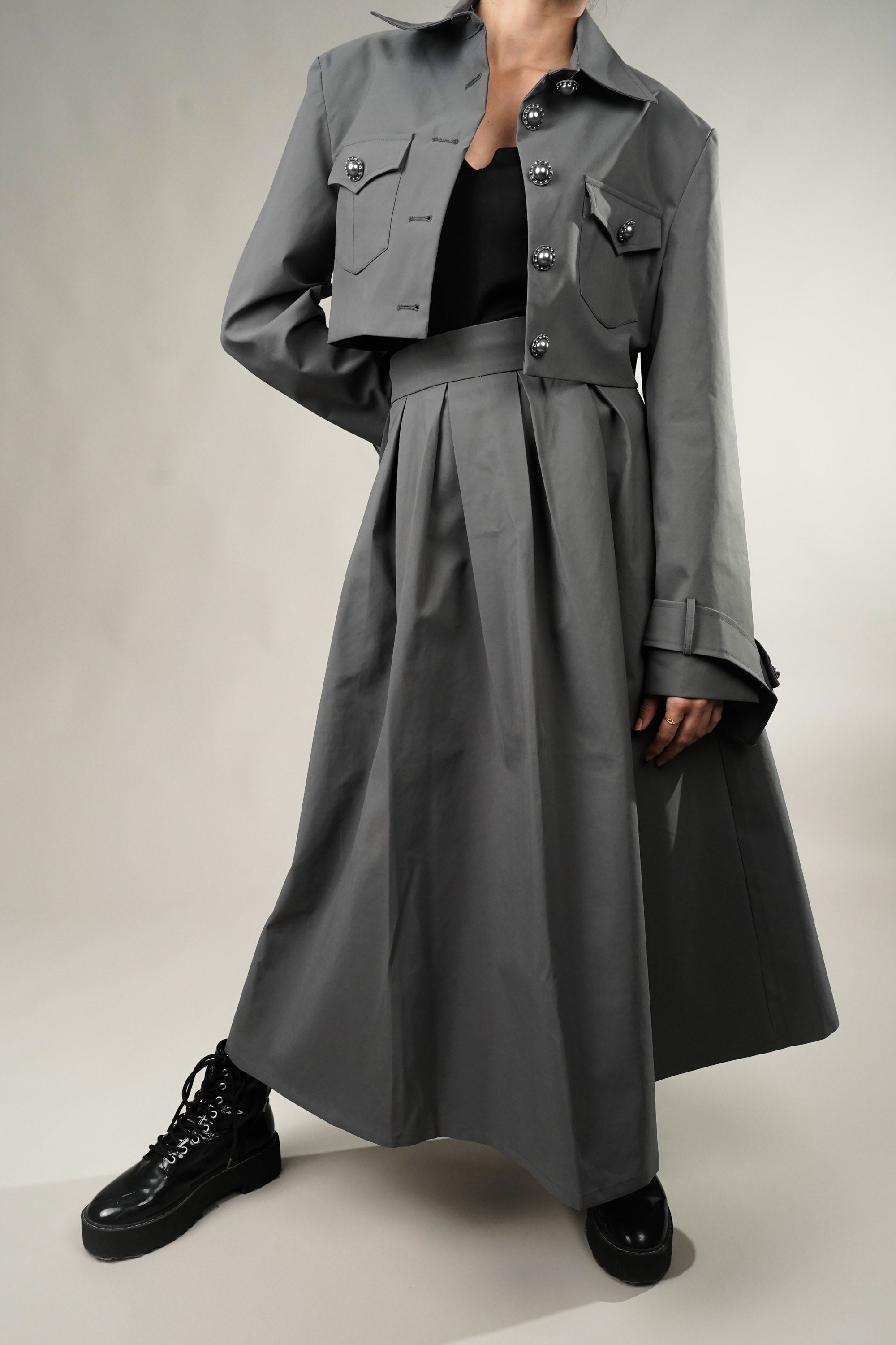 andmary Zoey stand neck jacket グレー Zoey stand neck jacket