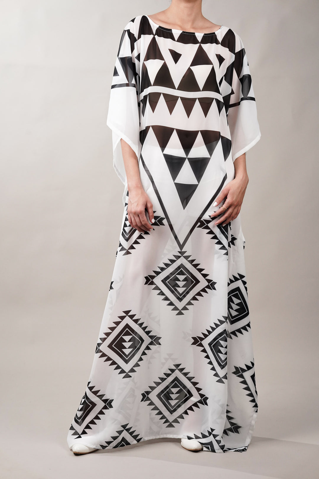 Geometric print kaftan cover-up dress for beach vacations