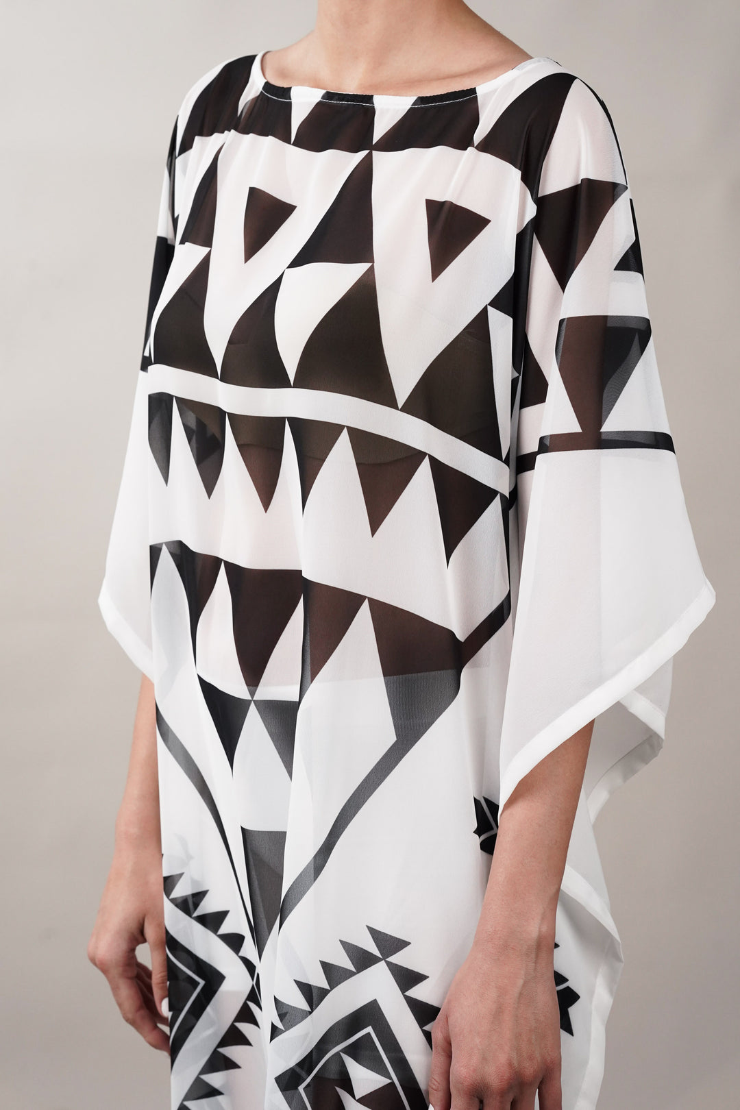 Geometric print beach cover-up with boat neckline