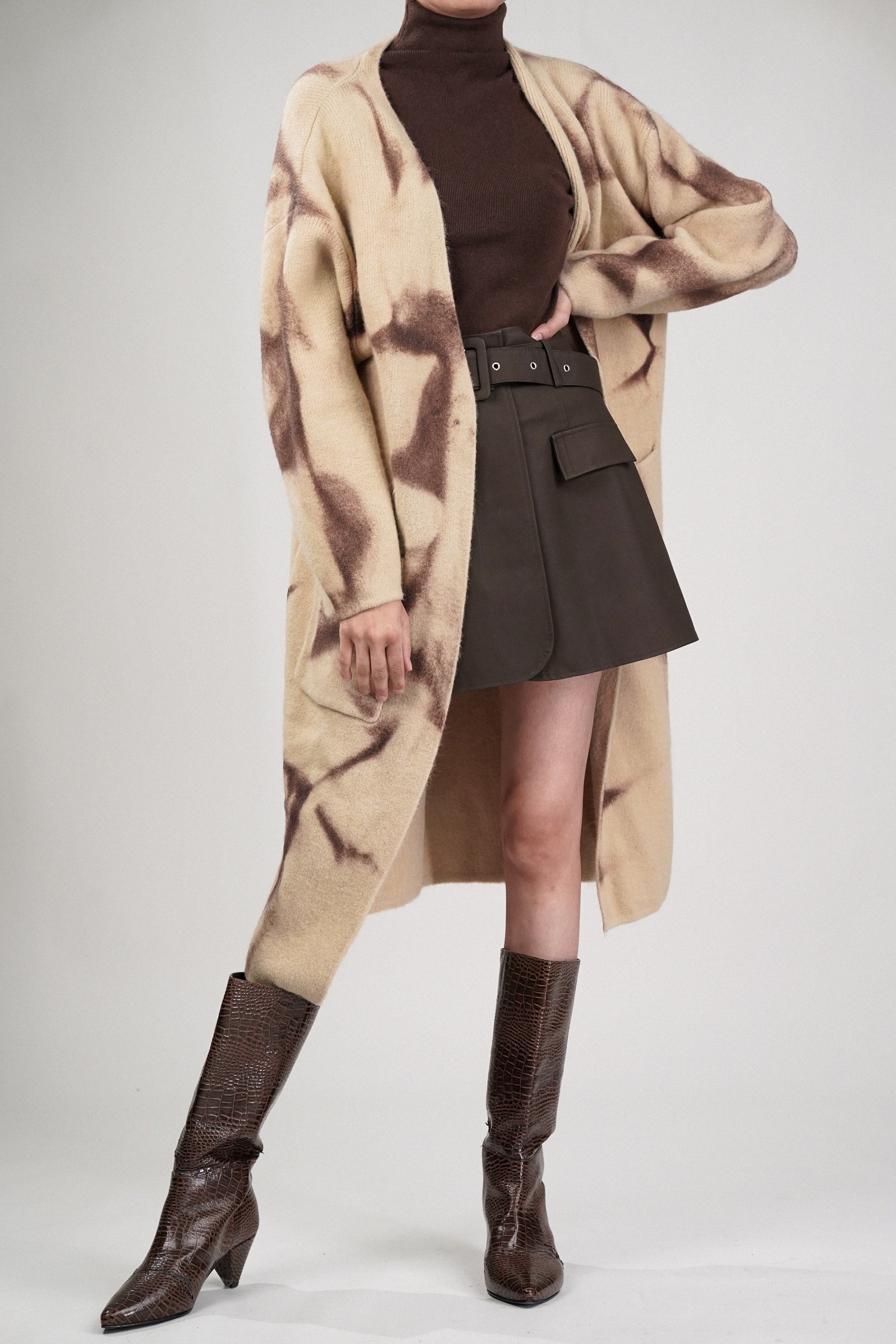 Beige Knitted Open Front Cardigan | Casual Wear – Nolabels