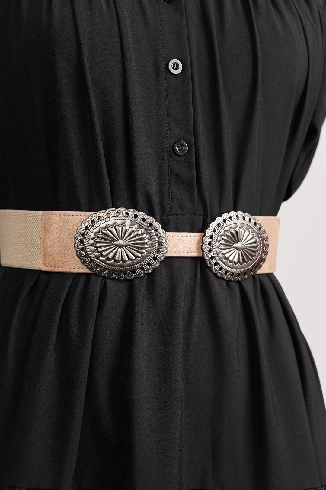 Women's accessory: oxidised buckle elastic belt