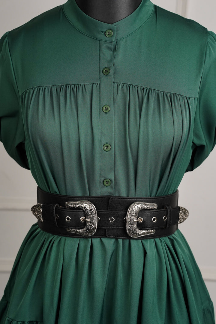 Adjustable elastic belt with double buckle