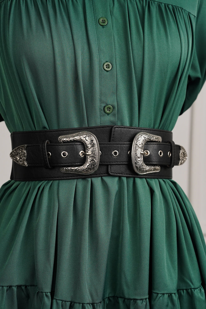 Trendy waist belt with oxidised silver buckles