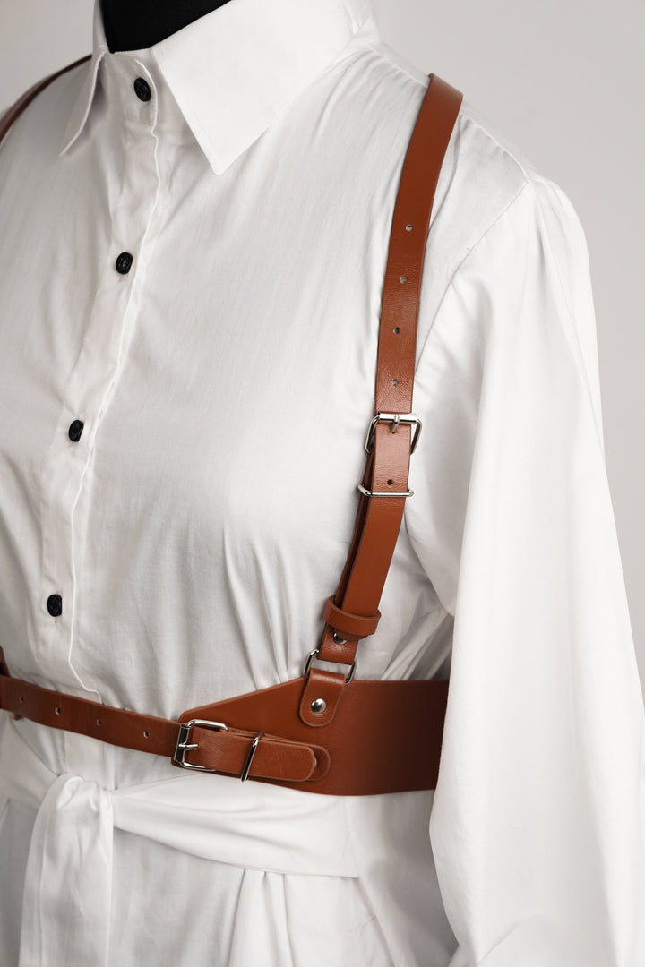 Sophisticated beige harness belt for outfits