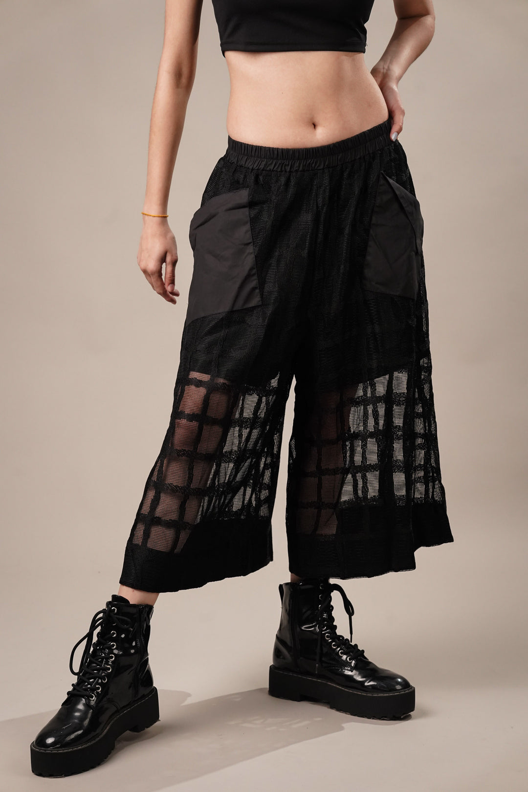 Women's streetwear black net culottes