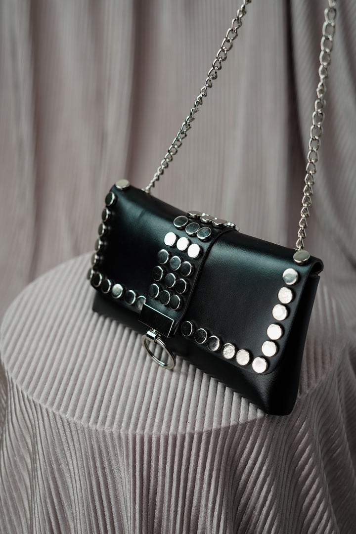 Chic and Sophisticated Studded Black Belt Bag Accessory