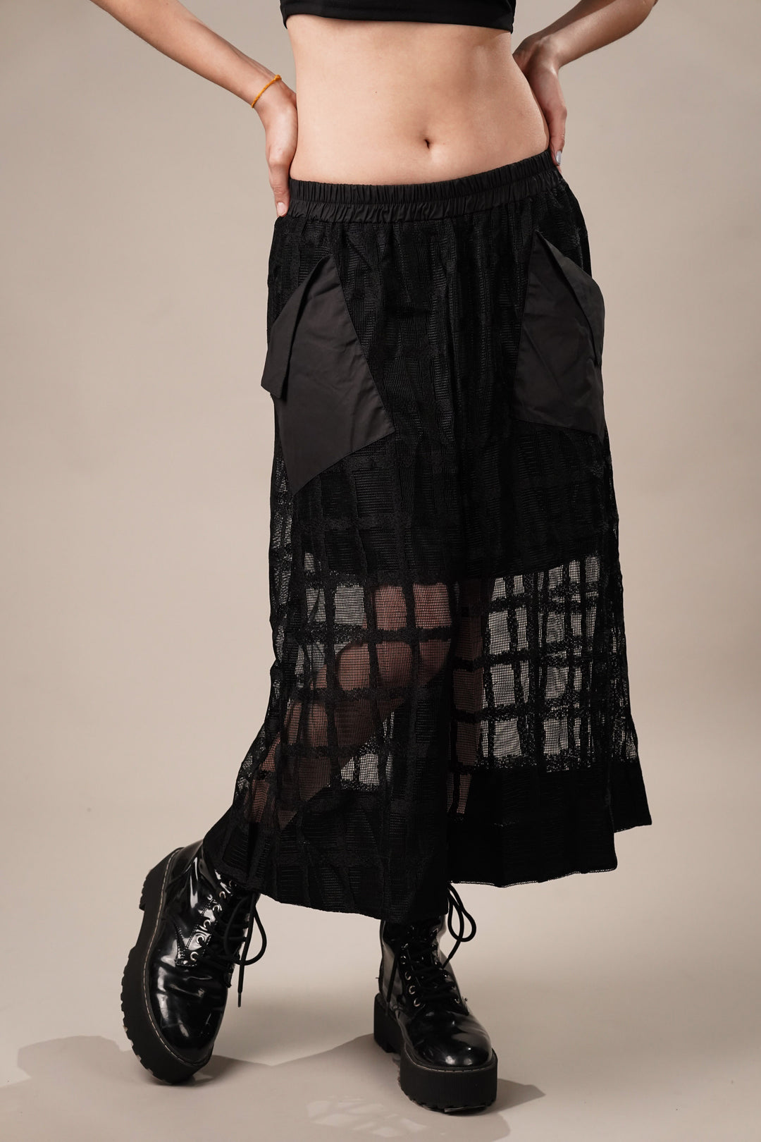 Sheer net black culottes for summer