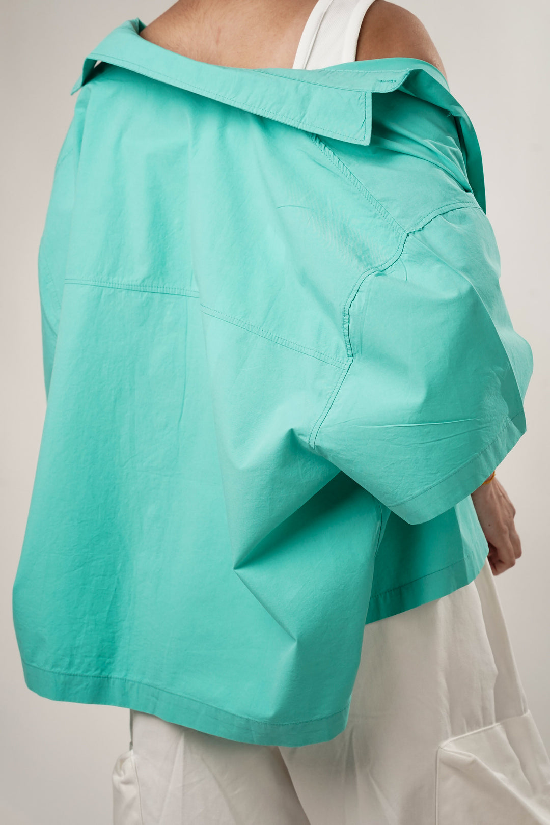 Women's aqua green half sleeve oversized shirt