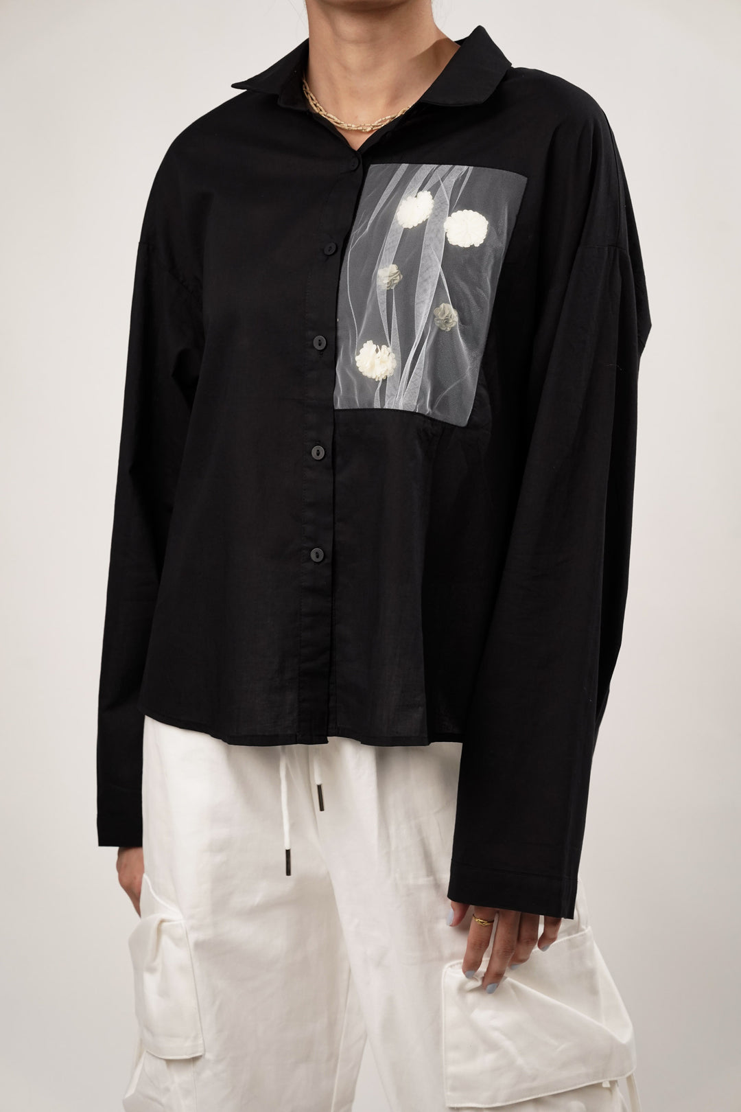 Jasmine Black Bloom oversized streetwear shirt