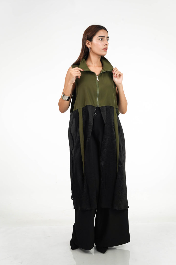 Army Green Zippered Longline Top