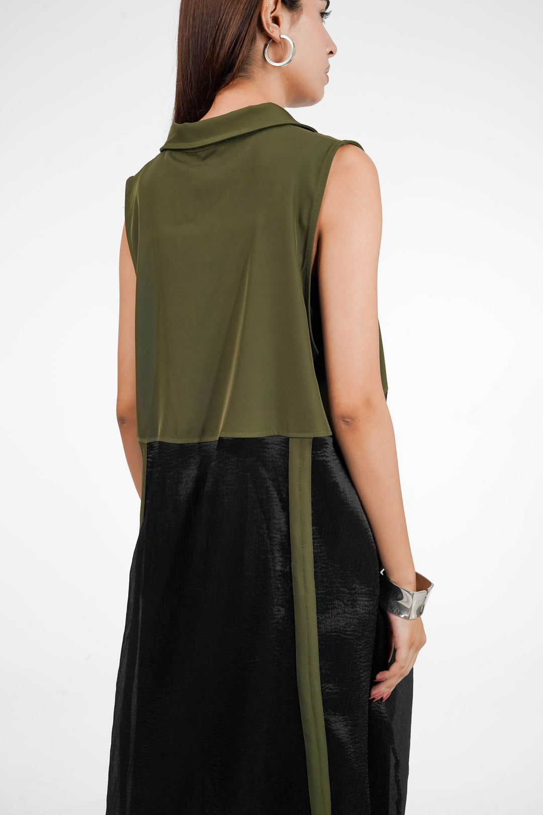 Army Green Zippered Longline Top