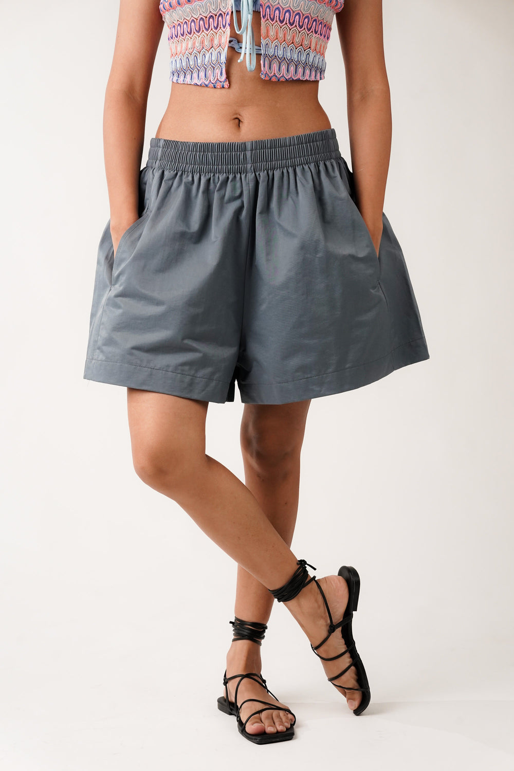 Grey Elasticated Shorts for Women's Casual Summer Wear