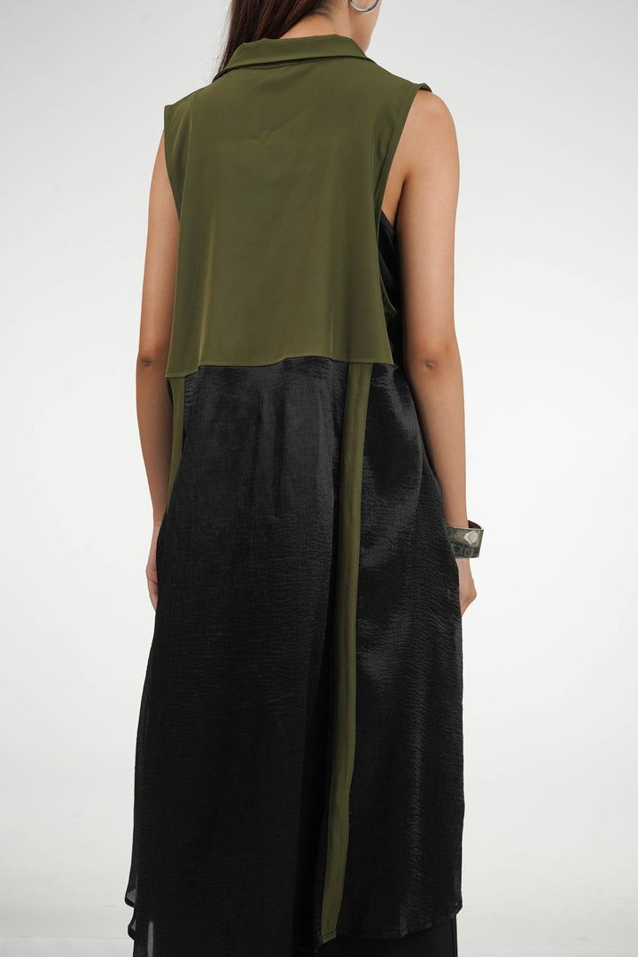Army Green Zippered Longline Top