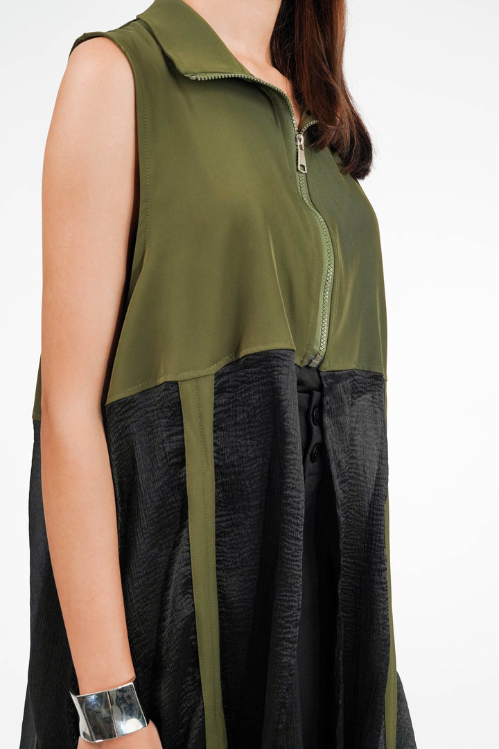 Army Green Zippered Longline Top