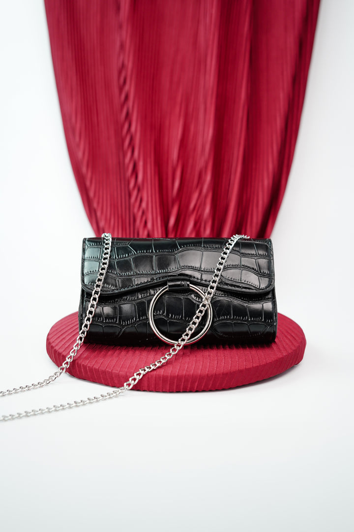 Black Sable Textured Belt Bag for chic evenings