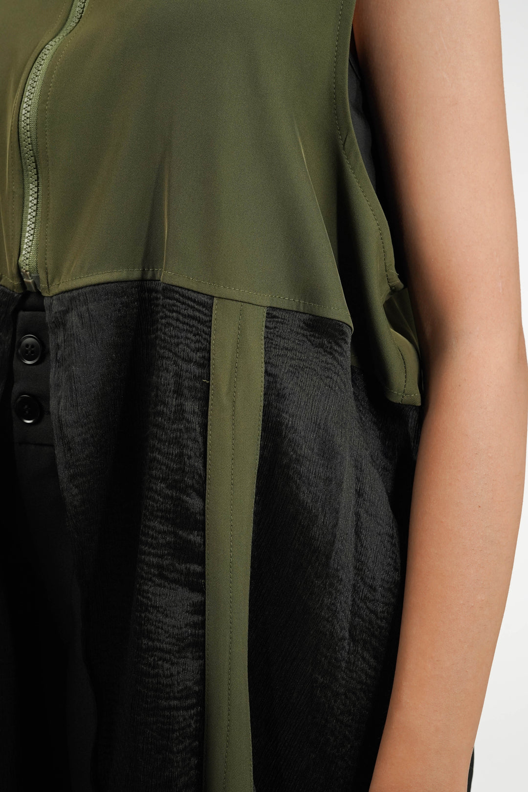 Army Green Zippered Longline Top