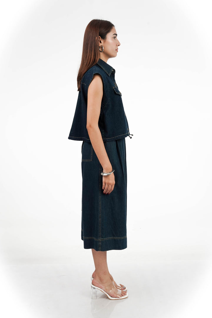 Cotton Denim Shirt And Pant Coord Set