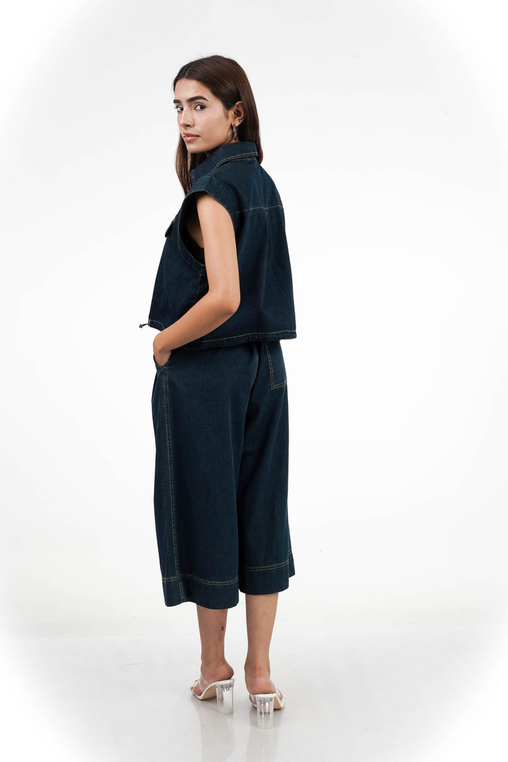 Cotton Denim Shirt And Pant Coord Set