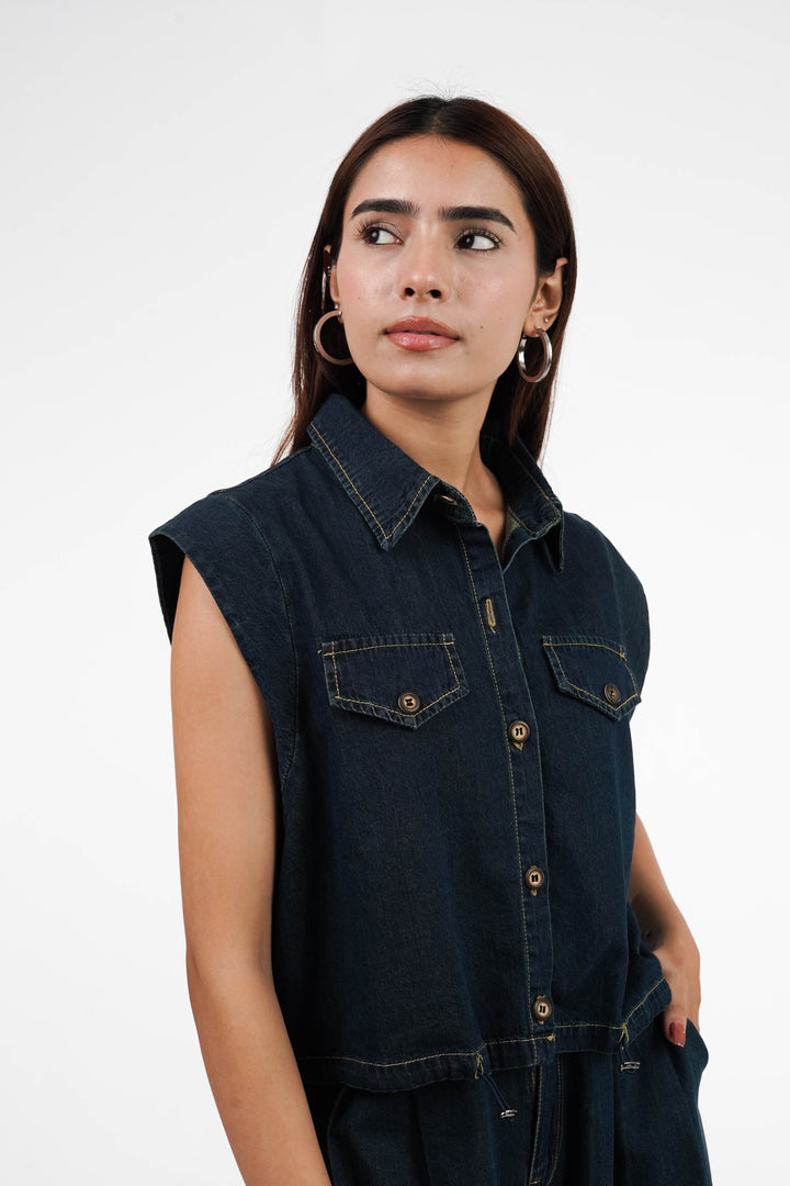 Cotton Denim Shirt And Pant Coord Set