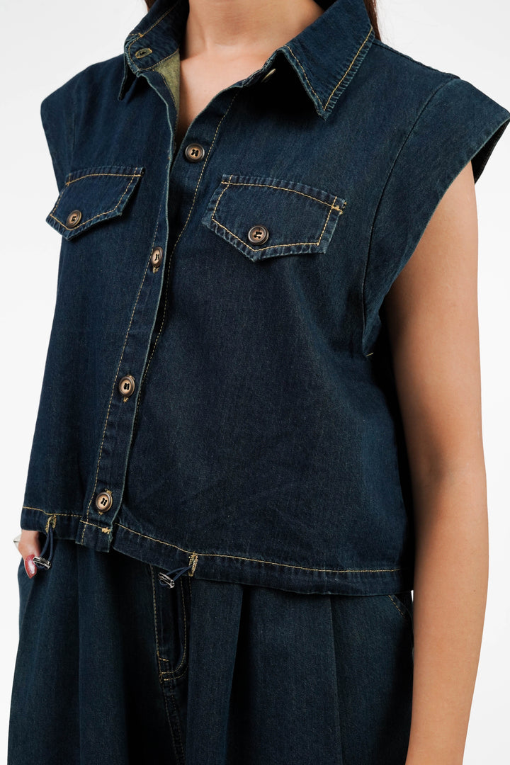 Cotton Denim Shirt And Pant Coord Set