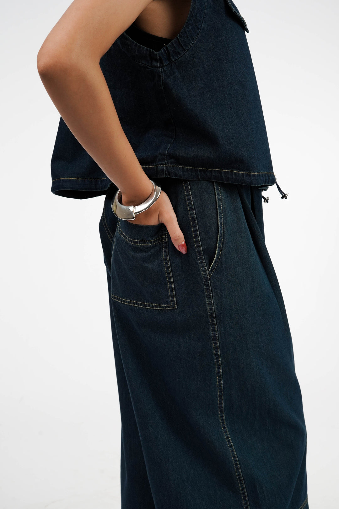 Cotton Denim Shirt And Pant Coord Set