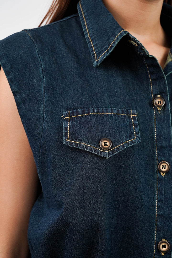 Cotton Denim Shirt And Pant Coord Set