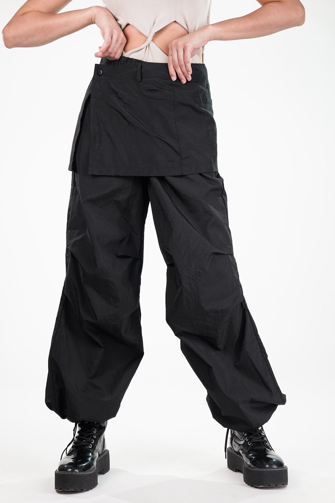 Black Cargo Pants With Detachable Skirt