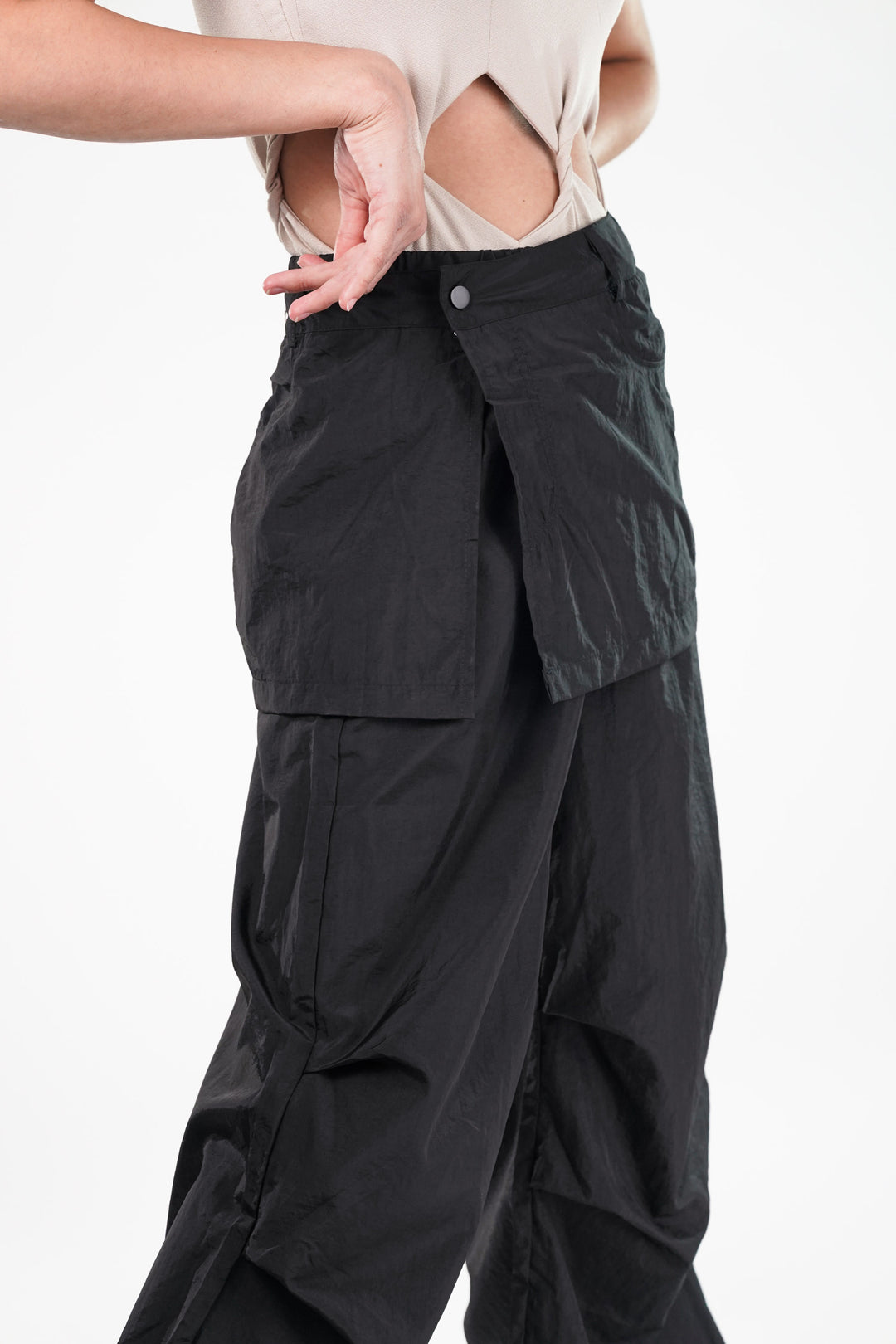 Black Cargo Pants With Detachable Skirt