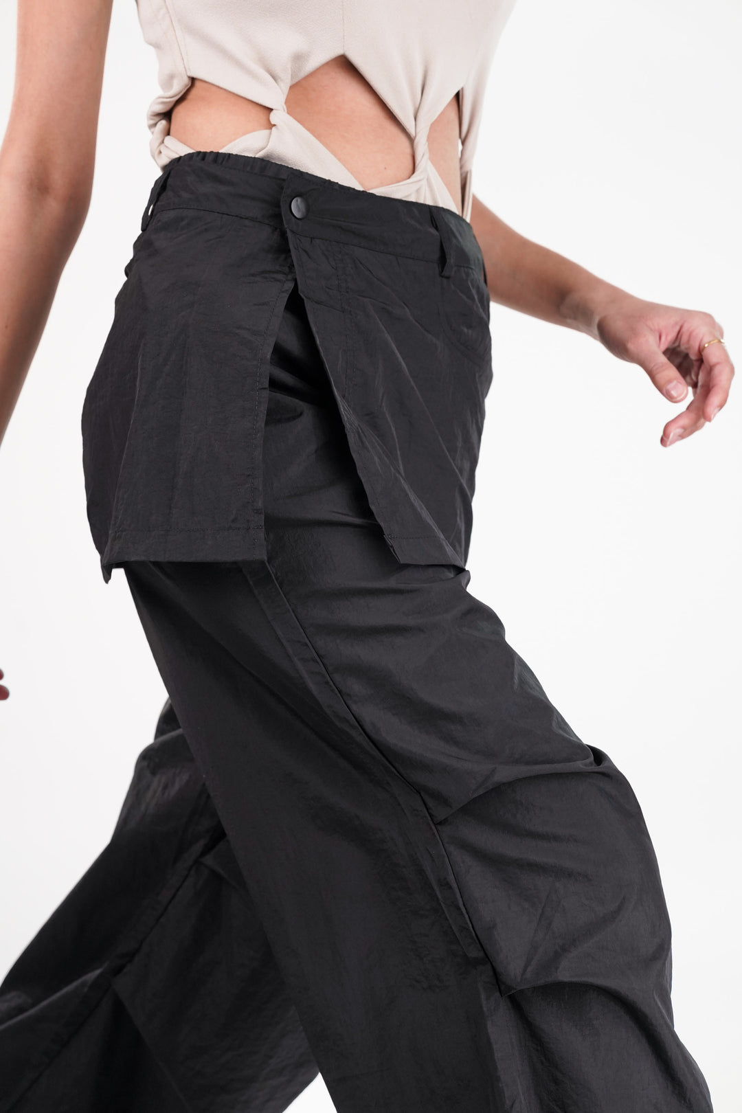 Black Cargo Pants With Detachable Skirt