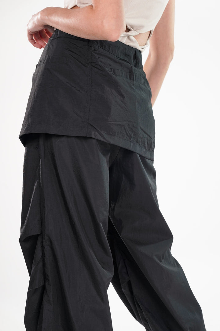 Black Cargo Pants With Detachable Skirt