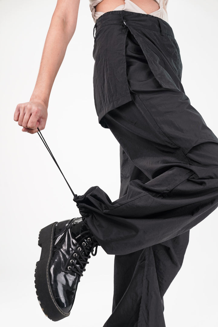 Black Cargo Pants With Detachable Skirt